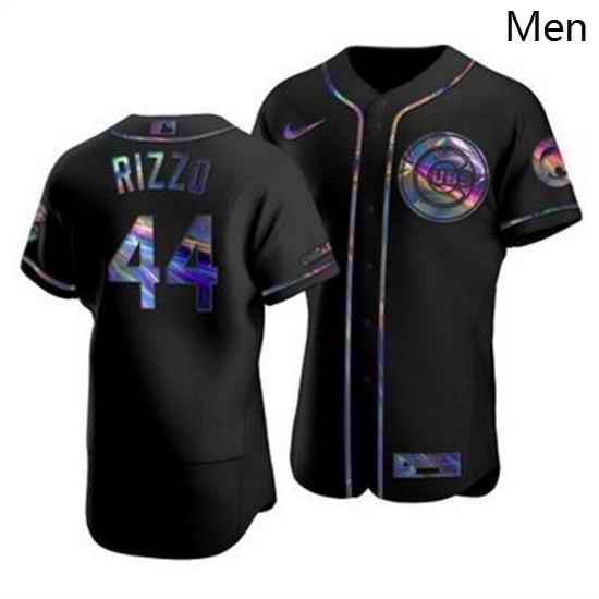 Men Chicago Cubs 44 Anthony Rizzo Men Nike Iridescent Holographic Collection MLB Jersey Black